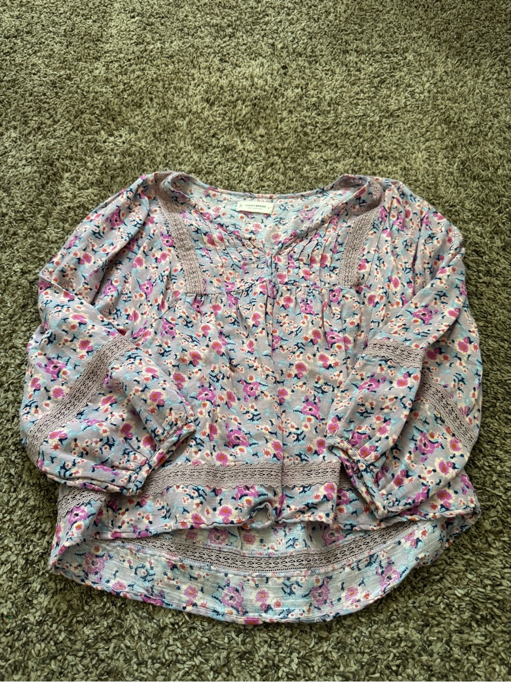 Lucky Brand Lavender Floral Peasant Blouse